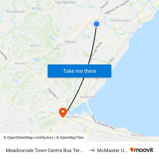 Meadowvale Town Centre Bus Terminal Platform H, I, J to McMaster University map