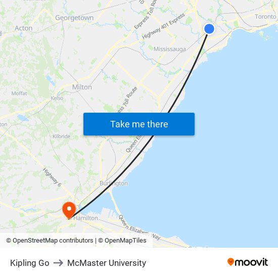 Kipling Go to McMaster University map