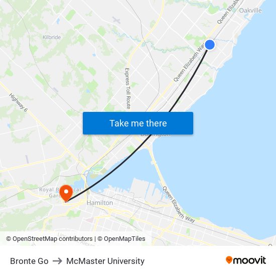 Bronte Go to McMaster University map