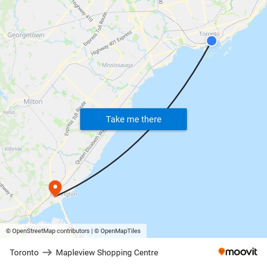 Toronto to Mapleview Shopping Centre map