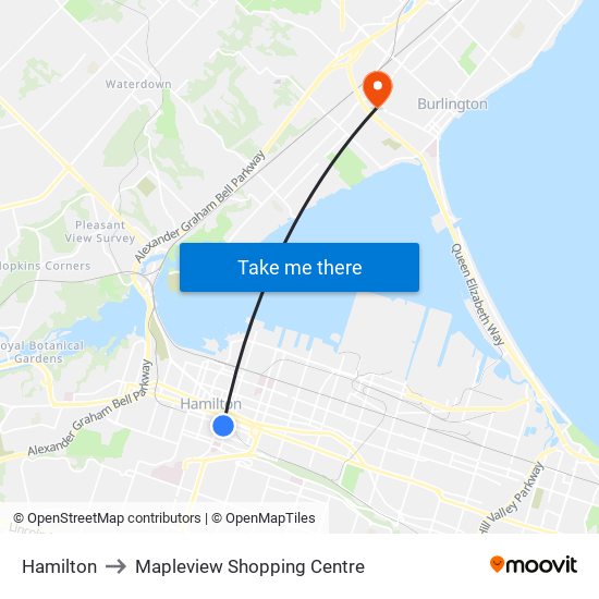 Hamilton to Mapleview Shopping Centre map