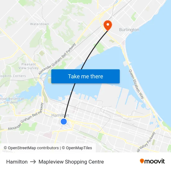 Hamilton to Mapleview Shopping Centre map