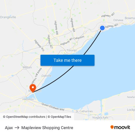 Ajax to Mapleview Shopping Centre map