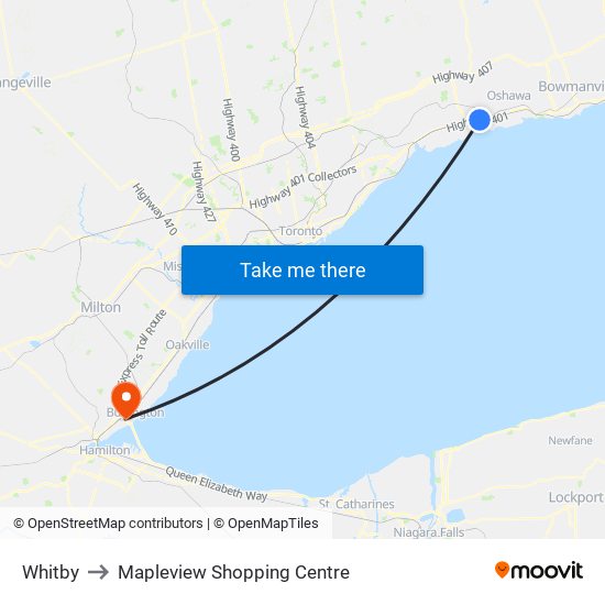 Whitby to Mapleview Shopping Centre map