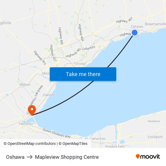 Oshawa to Mapleview Shopping Centre map