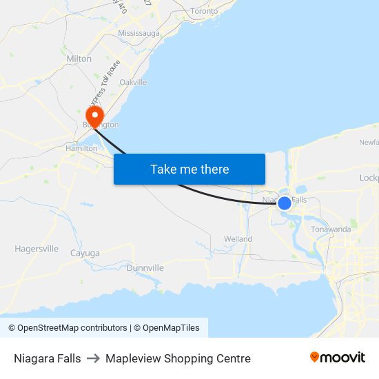 Niagara Falls to Mapleview Shopping Centre map