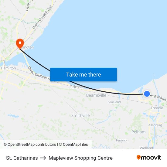 St. Catharines to Mapleview Shopping Centre map