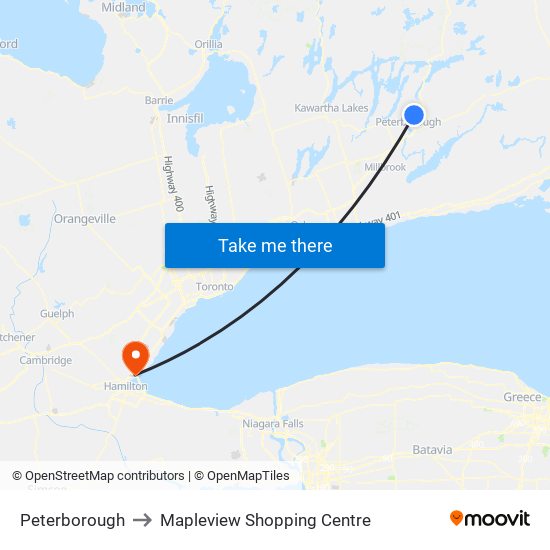 Peterborough to Mapleview Shopping Centre map