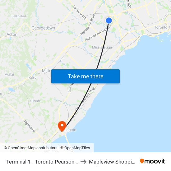 Terminal 1 - Toronto Pearson Int'L Airport to Mapleview Shopping Centre map