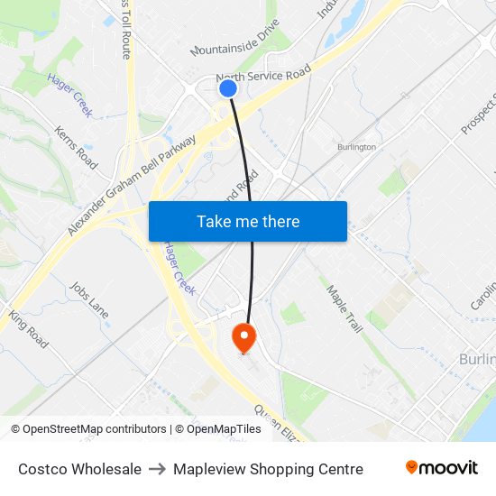 Costco Wholesale to Mapleview Shopping Centre map