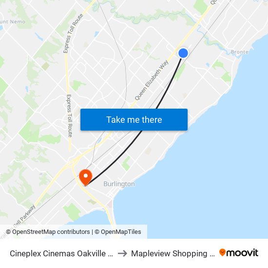 Cineplex Cinemas Oakville and VIP to Mapleview Shopping Centre map