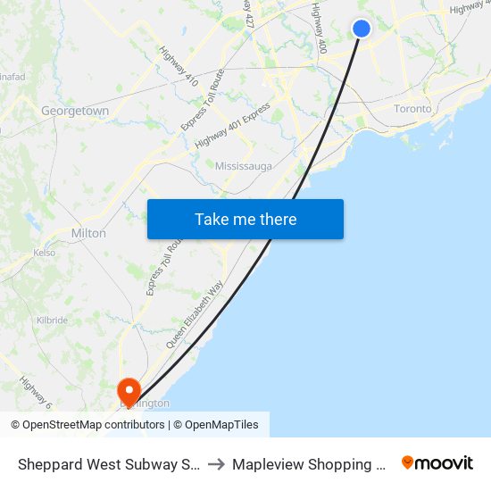 Sheppard West Subway Station to Mapleview Shopping Centre map