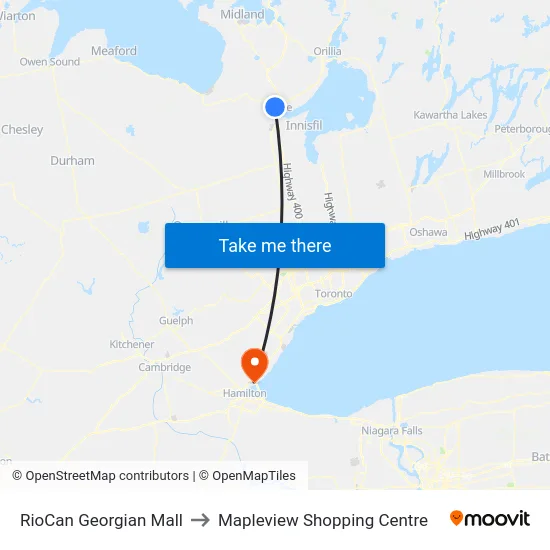 RioCan Georgian Mall to Mapleview Shopping Centre map