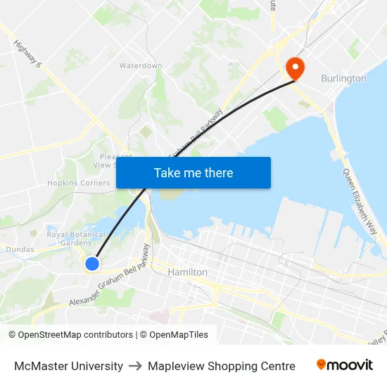McMaster University to Mapleview Shopping Centre map