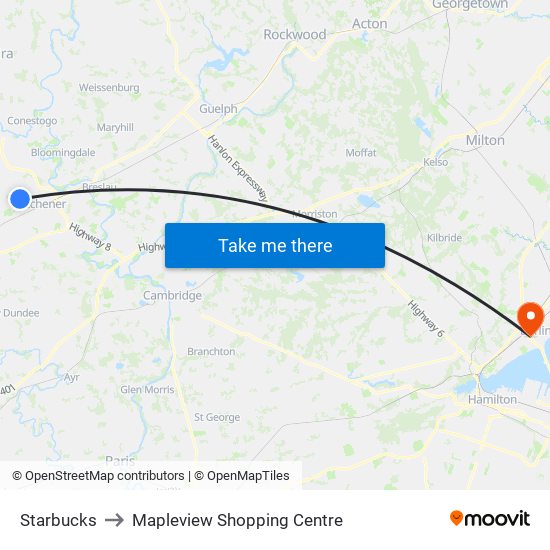 Starbucks to Mapleview Shopping Centre map