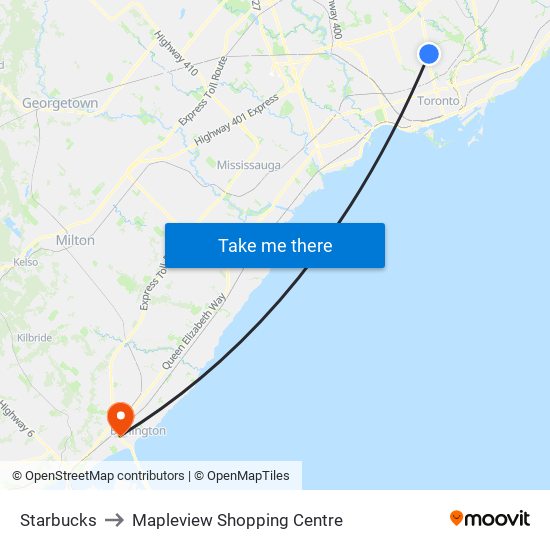 Starbucks to Mapleview Shopping Centre map