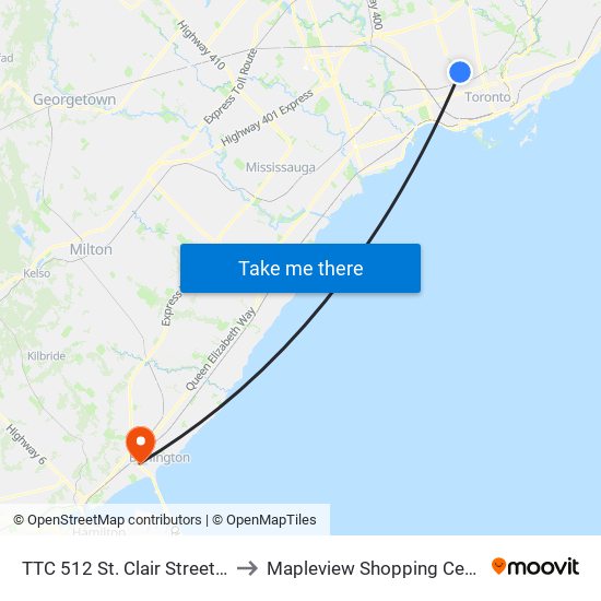 TTC 512 St. Clair Streetcar to Mapleview Shopping Centre map
