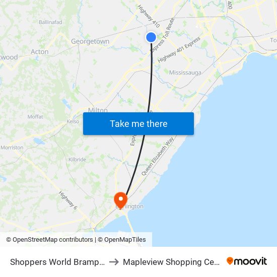 Shoppers World Brampton to Mapleview Shopping Centre map