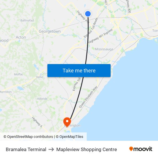 Bramalea Terminal to Mapleview Shopping Centre map