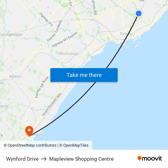 Wynford Drive to Mapleview Shopping Centre map