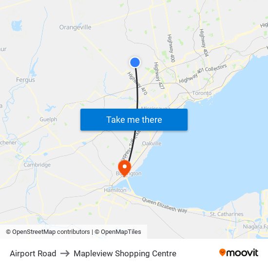 Airport Road to Mapleview Shopping Centre map