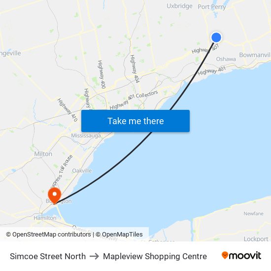 Simcoe Street North to Mapleview Shopping Centre map