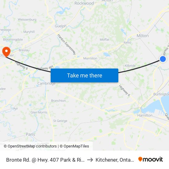 Bronte Rd. @ Hwy. 407 Park & Ride to Kitchener, Ontario map