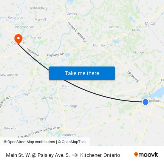 Main St. W. @ Paisley Ave. S. to Kitchener, Ontario map