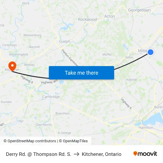 Derry Rd. @ Thompson Rd. S. to Kitchener, Ontario map