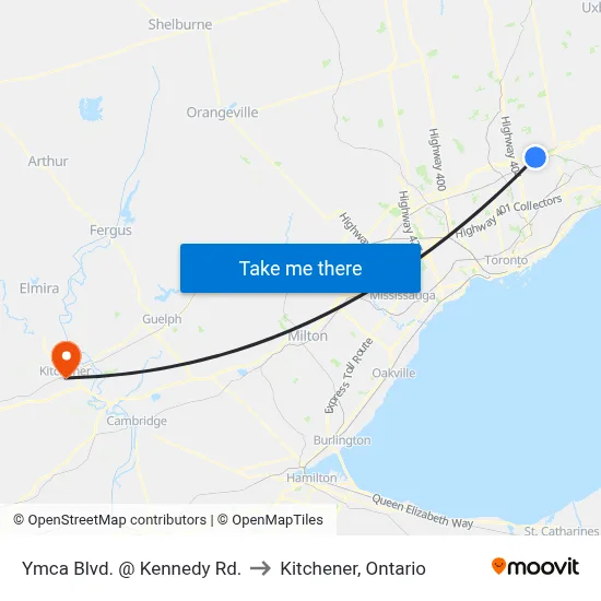 Ymca Blvd. @ Kennedy Rd. to Kitchener, Ontario map