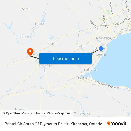 Bristol Cir South Of Plymouth Dr to Kitchener, Ontario map