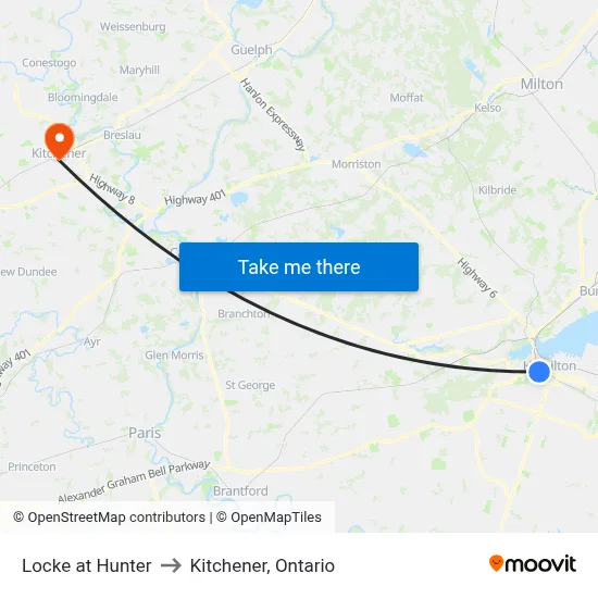Locke at Hunter to Kitchener, Ontario map