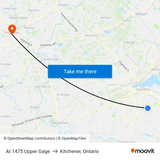 At 1475 Upper Gage to Kitchener, Ontario map