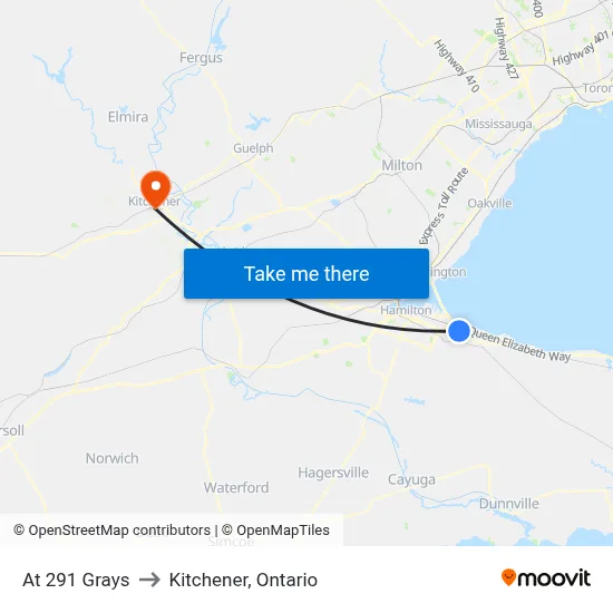 At 291 Grays to Kitchener, Ontario map