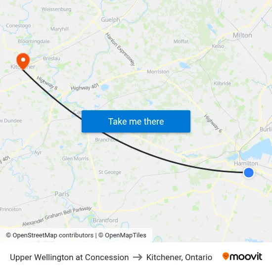 Upper Wellington at Concession to Kitchener, Ontario map