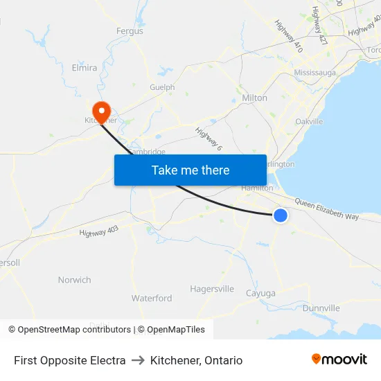First Opposite Electra to Kitchener, Ontario map