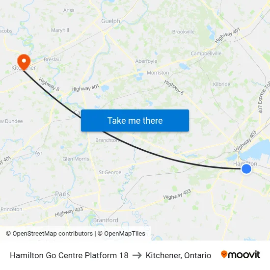 Hamilton Go Centre Platform 18 to Kitchener, Ontario map