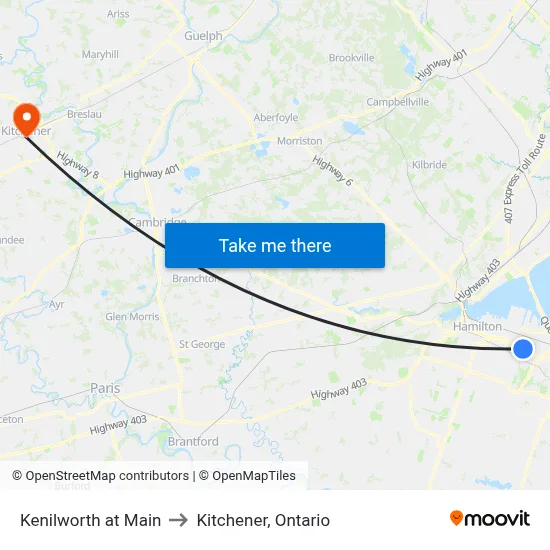 Kenilworth at Main to Kitchener, Ontario map