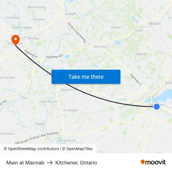 Main at Macnab to Kitchener, Ontario map