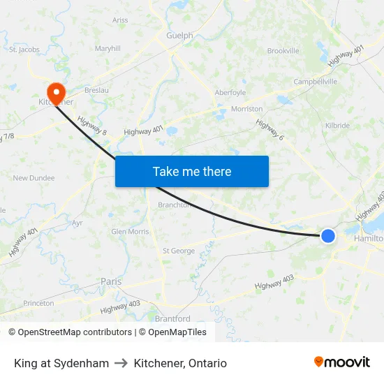 King at Sydenham to Kitchener, Ontario map