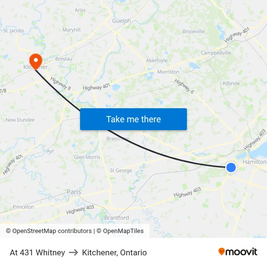 At 431 Whitney to Kitchener, Ontario map