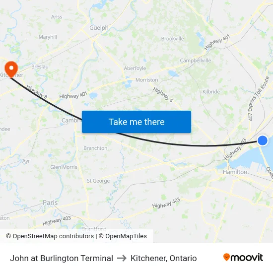 John at Burlington Terminal to Kitchener, Ontario map