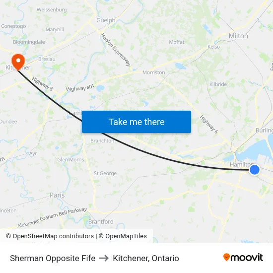 Sherman Opposite Fife to Kitchener, Ontario map