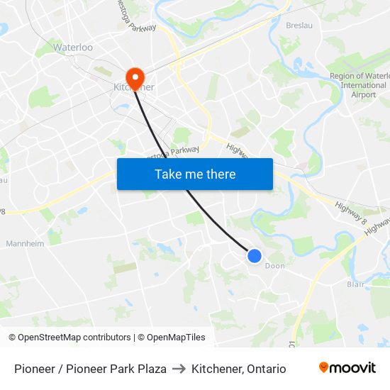 Pioneer / Pioneer Park Plaza to Kitchener, Ontario map