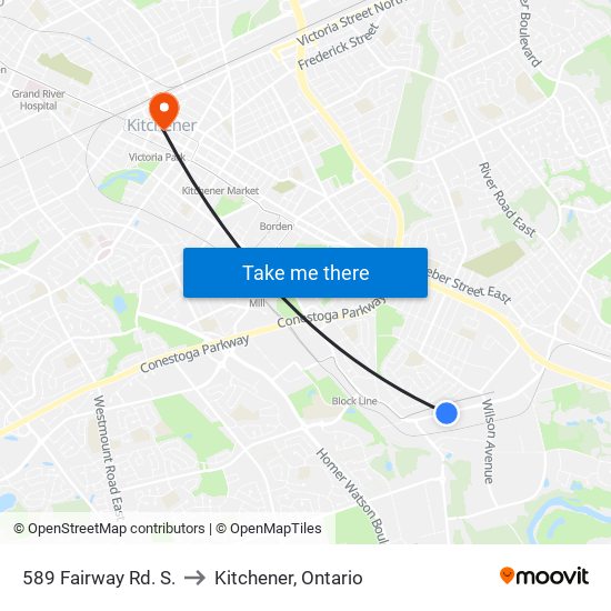 589 Fairway Rd. S. to Kitchener, Ontario map