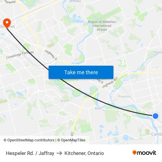 Hespeler Rd. / Jaffray to Kitchener, Ontario map
