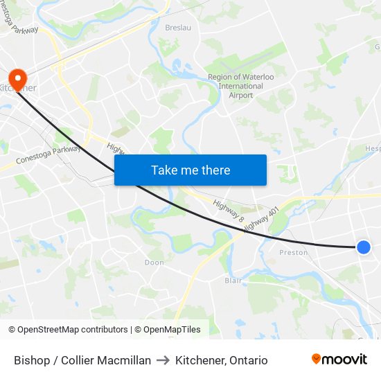 Bishop / Collier Macmillan to Kitchener, Ontario map