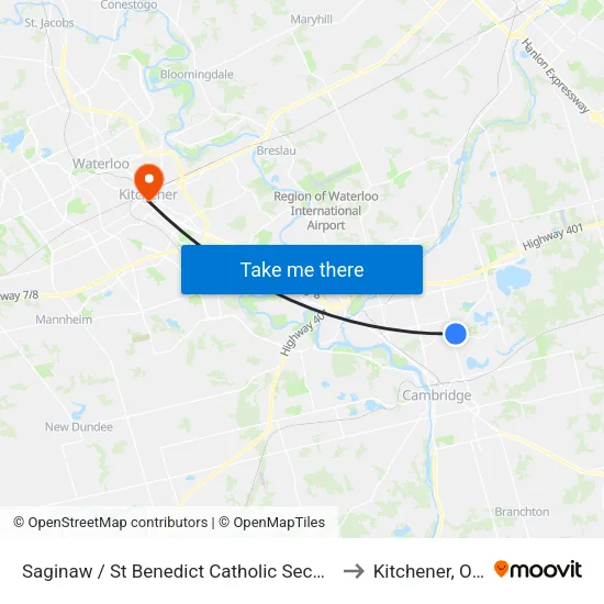Saginaw / St Benedict Catholic Secondary School to Kitchener, Ontario map