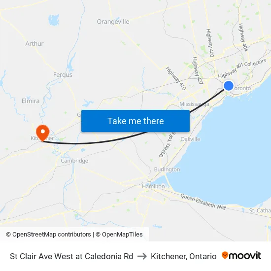 St Clair Ave West at Caledonia Rd to Kitchener, Ontario map