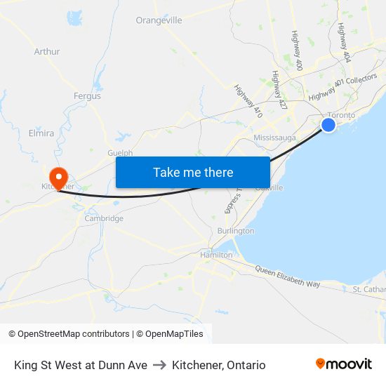 King St West at Dunn Ave to Kitchener, Ontario map